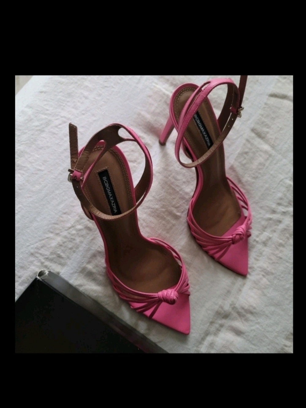 BCBGMAXAZRIA Delia Leather Fuscia Ankle-Strap Sandals, 8.5